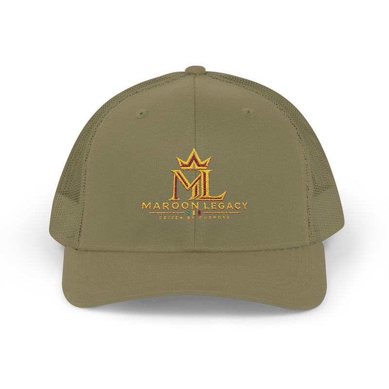 Maroon Legacy Embroidered Trucker Cap — Gold Crown Snapback