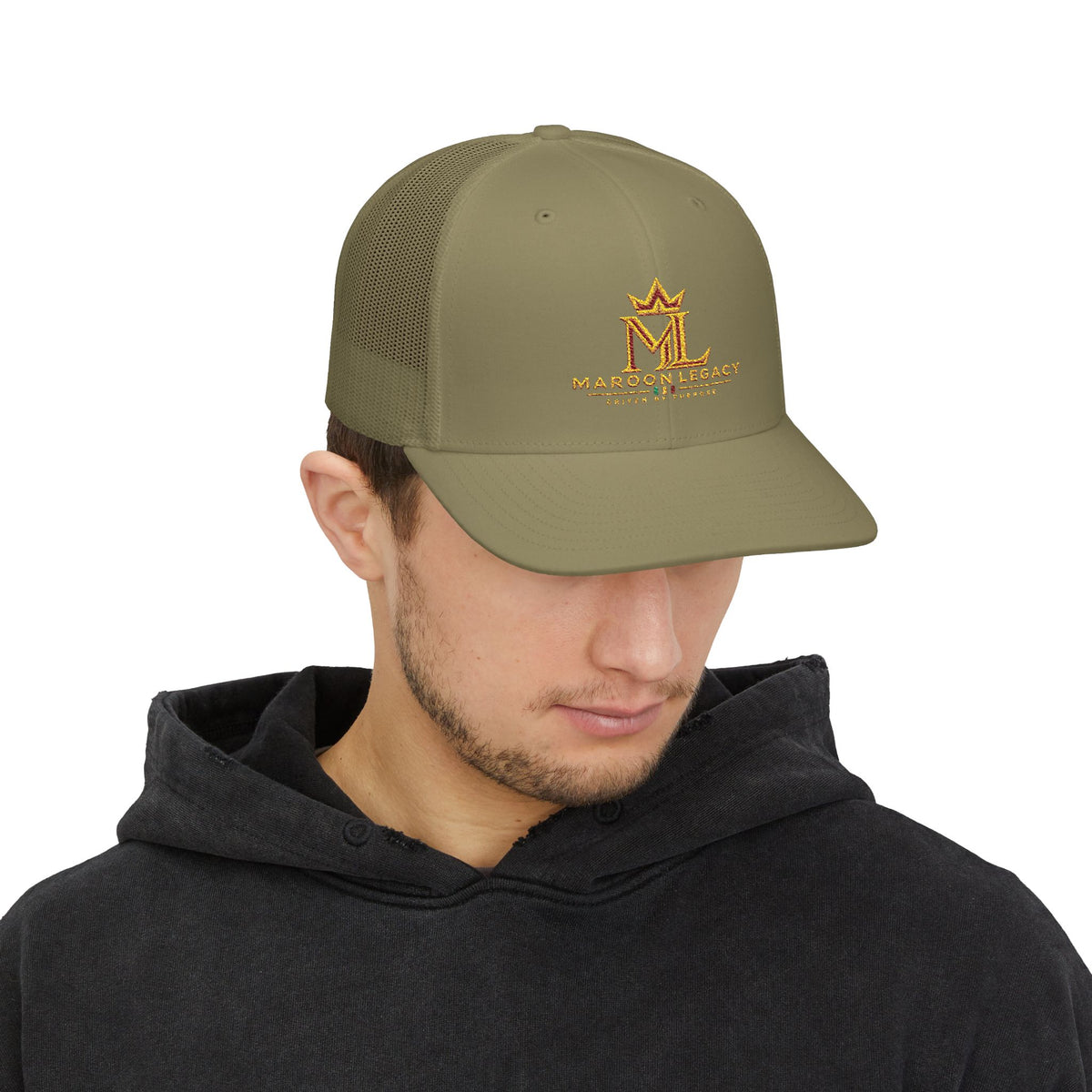 Maroon Legacy Embroidered Trucker Cap — Gold Crown Snapback