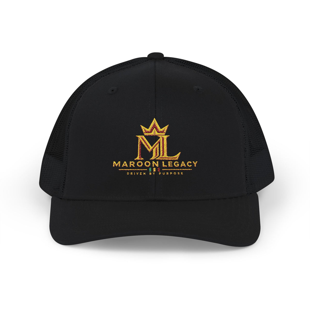 Maroon Legacy Embroidered Trucker Cap — Gold Crown Snapback