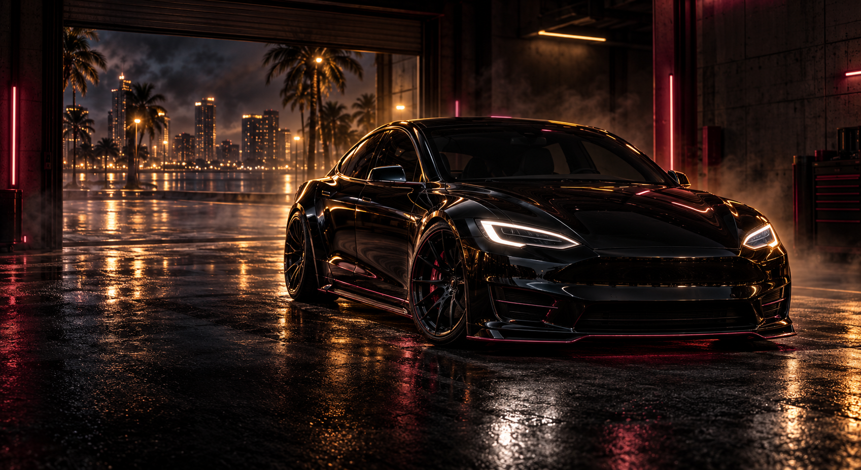 Black performance car inside the Maroon Legacy garage